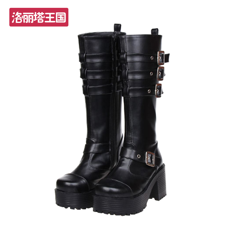 angelic秋冬松糕皮带扣高筒靴