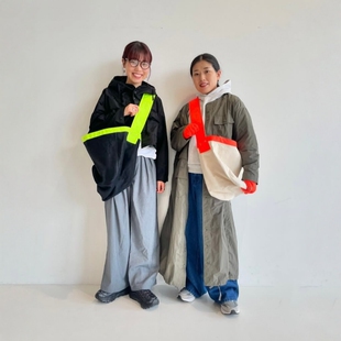 BEAMS日本原宿复古学院甜美潮牌加厚硬帆布撞色超大号单肩斜挎包