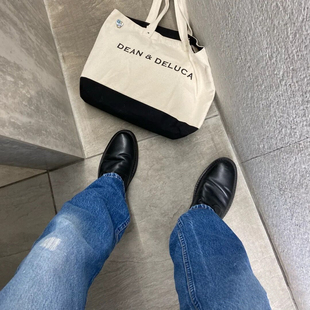 DEAN&DELUCA日本原厂潮牌复古帆布印字母撞色超大男款单肩手提包