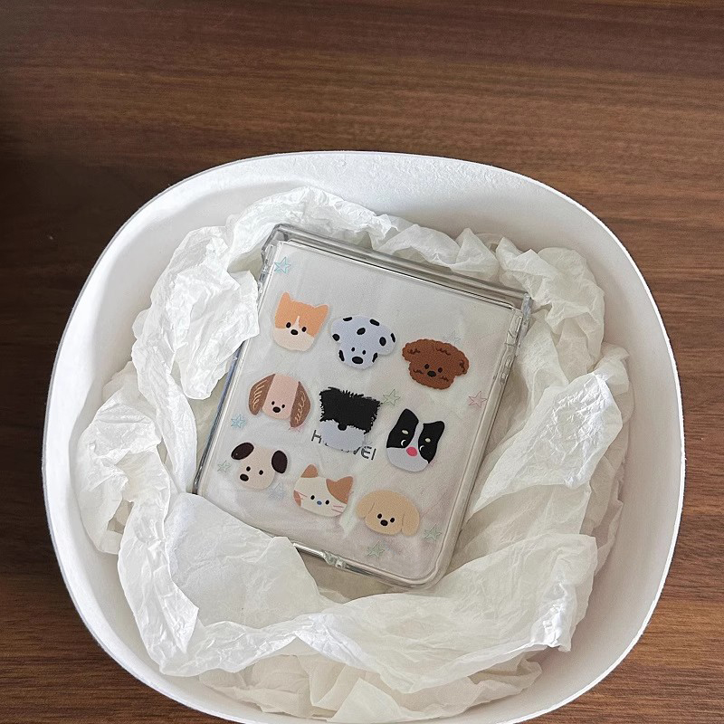 小狗插画适用三星zflip6手机壳zflip5折叠屏4代翻盖OPPON3flip系天下W24全包透明防摔女新款镂空超薄保护套