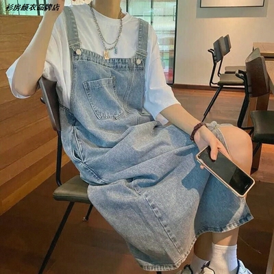 春季2026新款宽松设计感小众开叉设计感吊带裙牛仔背带连衣裙女