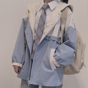 2026春秋新款外套女学生韩版宽松小个子学院风工装BF双层风衣夹克