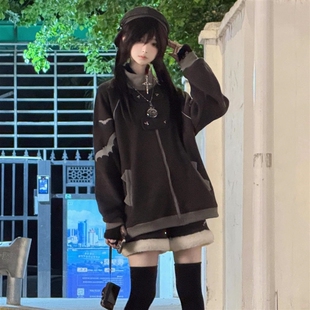 复古风加绒立领卫衣女INS超火韩版外套2026春秋休闲套装外套短裤
