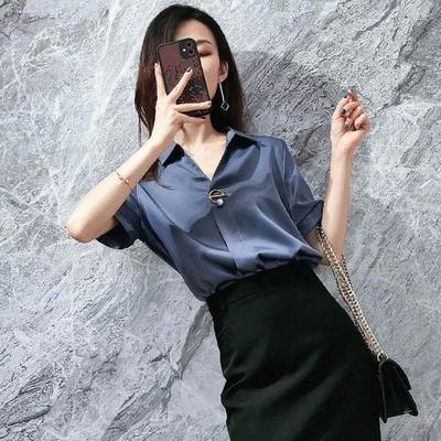 v领职业白衬衣女2025新款夏季纯色短袖雪纺衬衫时尚气质宽松上衣