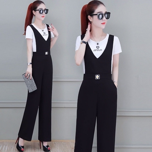 洋气显瘦连体阔腿裤 雪纺垂感背带裤 新款 2026夏季 减龄两件套 女套装