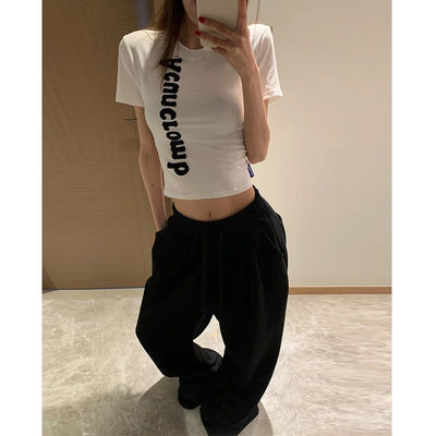 美式辣妹字母印花正肩短袖t恤
