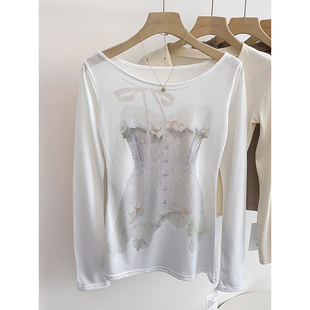 纯欲超好看内搭打底衫 美式 新款 T恤女2025秋季 小上衣 辣妹印花长袖