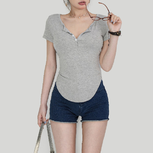 夏季新款修身掐腰甜辣上衣短款