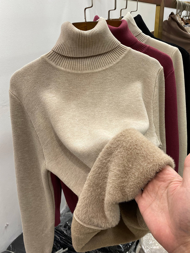 欧货慵懒风高领加绒加厚毛衣女秋冬内搭一体绒保暖打底针织衫上衣,女装/女士精品,羊绒衫,淘宝优惠券,粉丝福利购,淘宝优惠卷