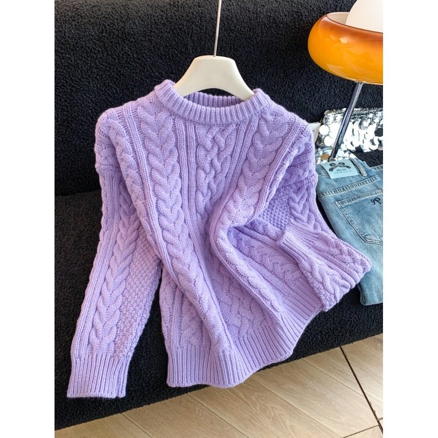 【赠运费险】气质紫色麻花针织衫