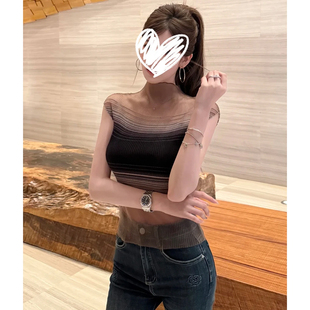 微透网纱上衣 韩系辣妹复古撞色立领包肩袖 T恤女夏季 新款 弹力修身