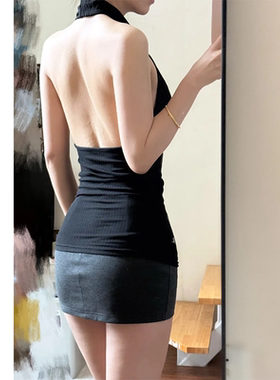 美式甜辣红色荡领挂脖吊带背心女夏季新款设计感无袖露背外穿睡衣