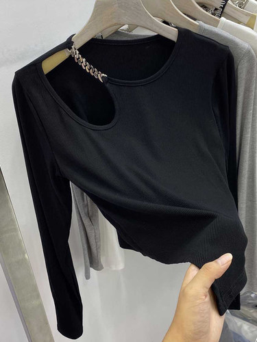 纯欲性感镂空露肩长袖T恤