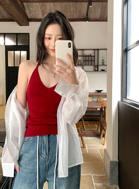 美式辣妹红色超好看吊带背心女夏季新款小个子修身内搭外穿小上衣