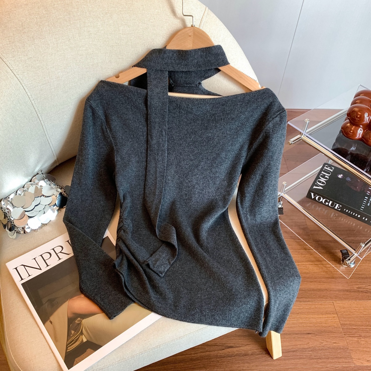 【赠运费险】一字肩长袖针织衫