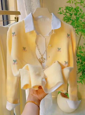 温柔风软糯黄色毛衣开衫外套女秋冬季2025新款时尚洋气百搭针织衫