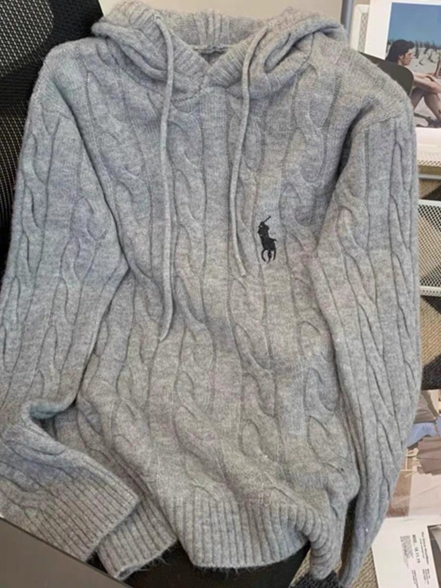 连帽韩系针织毛衣女春秋冬长袖上衣学院慵懒风软糯内搭打底衫宽松