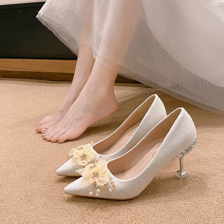 高跟鞋婚鞋单鞋水钻高跟