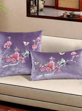 中式沙发抱枕靠垫高档丝绒抱枕套靠背可拆洗美式腰枕花鸟刺绣靠枕