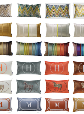 美式长方形沙发靠枕样板房客厅抱枕靠垫办公室靠包几何刺绣腰枕套