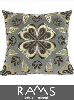 北欧布艺沙发靠垫抱枕欧式样板房客厅刺绣靠枕灰色45抱枕套不含芯