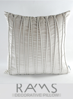 现代简约抱枕套样板房沙发靠垫抱枕大靠包绒布米白色滚条方枕腰枕