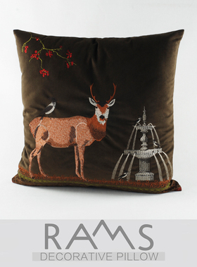 北欧沙发抱枕套/圣诞麋鹿绒布刺绣花靠垫/美式乡村样板间软装抱枕