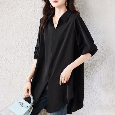 实拍2026年早春新款时尚大码洋气宽松遮肉显瘦长袖套头女衬衫上衣