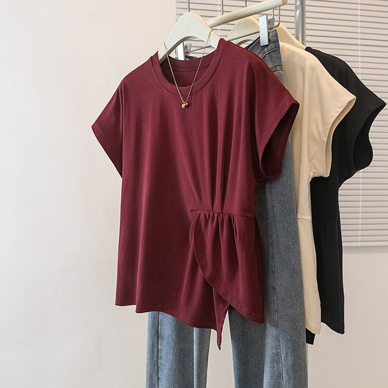 实拍大码女装2025新款韩系时尚气质百搭设计感不规则显瘦T恤上衣
