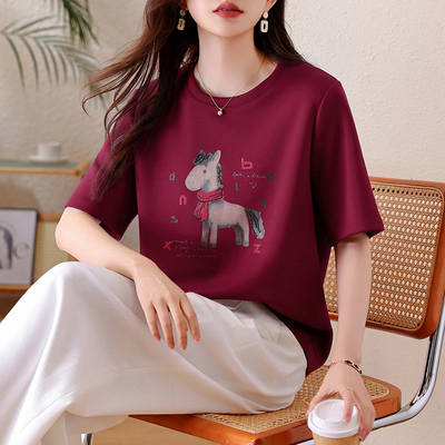 实拍休闲卡通印花钉珠短袖T恤女早春新款大码上衣2026年欧货女装