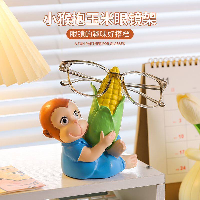 创意卡通猴子眼镜收纳支架摆件桌面装饰办公室工位眼镜托可爱礼物