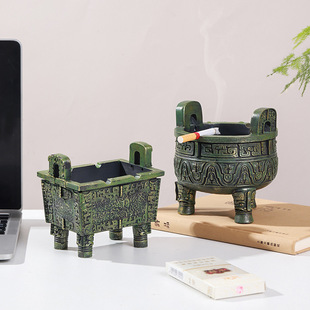 中式 禮品 飾精美工藝品古風(fēng)送男士 青銅鼎煙灰缸擺件客廳辦公桌面裝