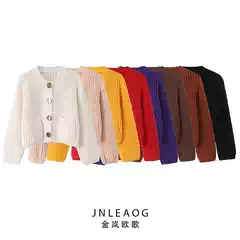 Jnleaog Summer New Women's Clothing European and American Style Comfortable Multi-Color Daily Autumn Thick Knit Cardigan Sweater