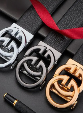 新款皮带男士平滑扣荔枝纹带身圆G扣商务休闲腰带经典款裤带现