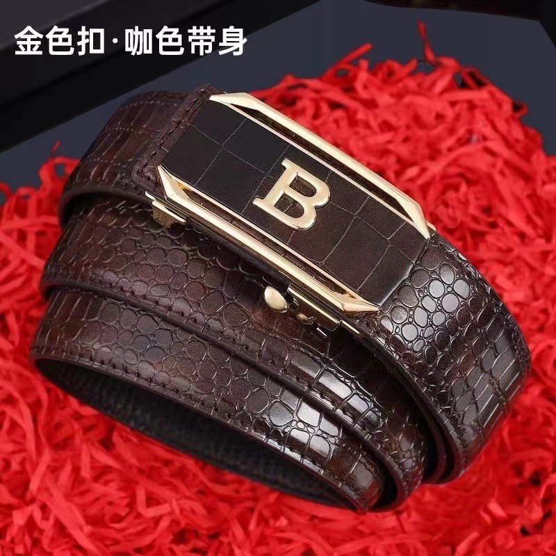 皮带男士高级感鳄鱼纹无牙自动扣腰带男款腰封牛皮简约商务潮