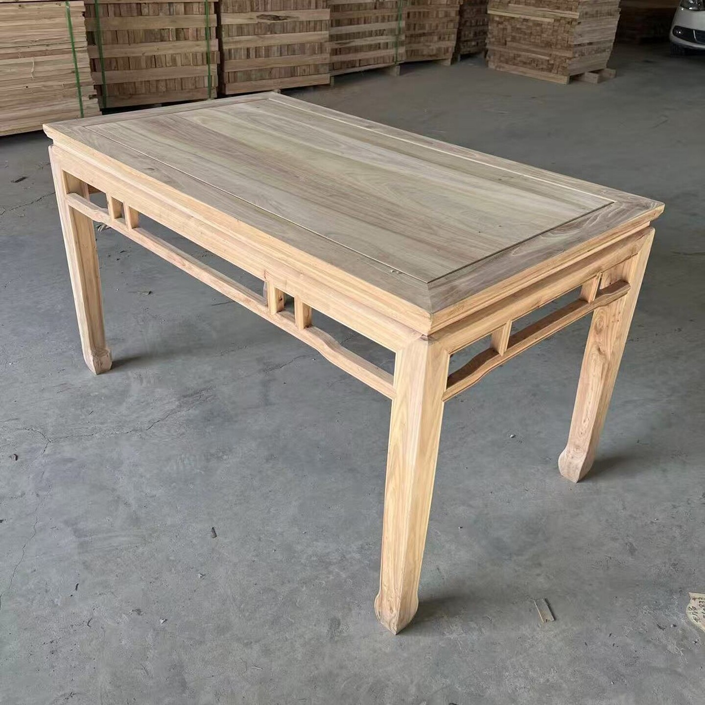 新中式实木餐桌马蹄工撑饭桌白茬