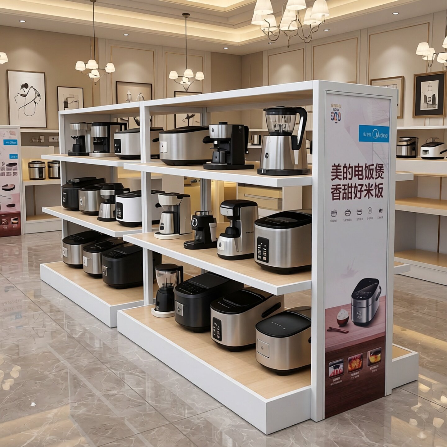 小家电货架展示架木纹层板电器中岛柜展示柜家电陈列展柜展台展架