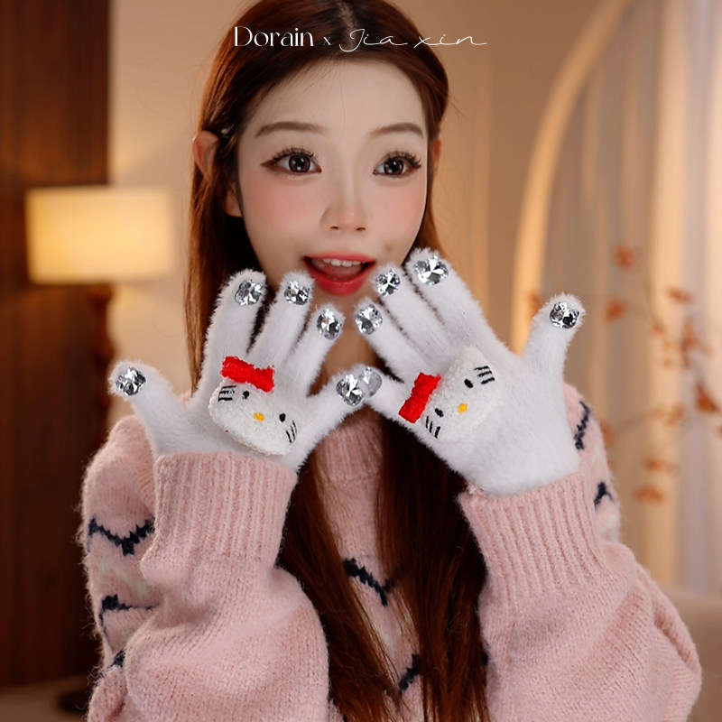 朵澜可爱毛绒手套防寒保暖学生情侣女2025新款手套冬季骑电动单车