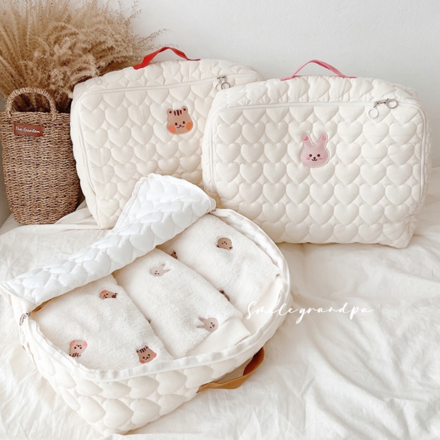 ins多功能手提妈咪包纯棉绗缝绵大容量单肩斜跨包包 推车收纳挂袋