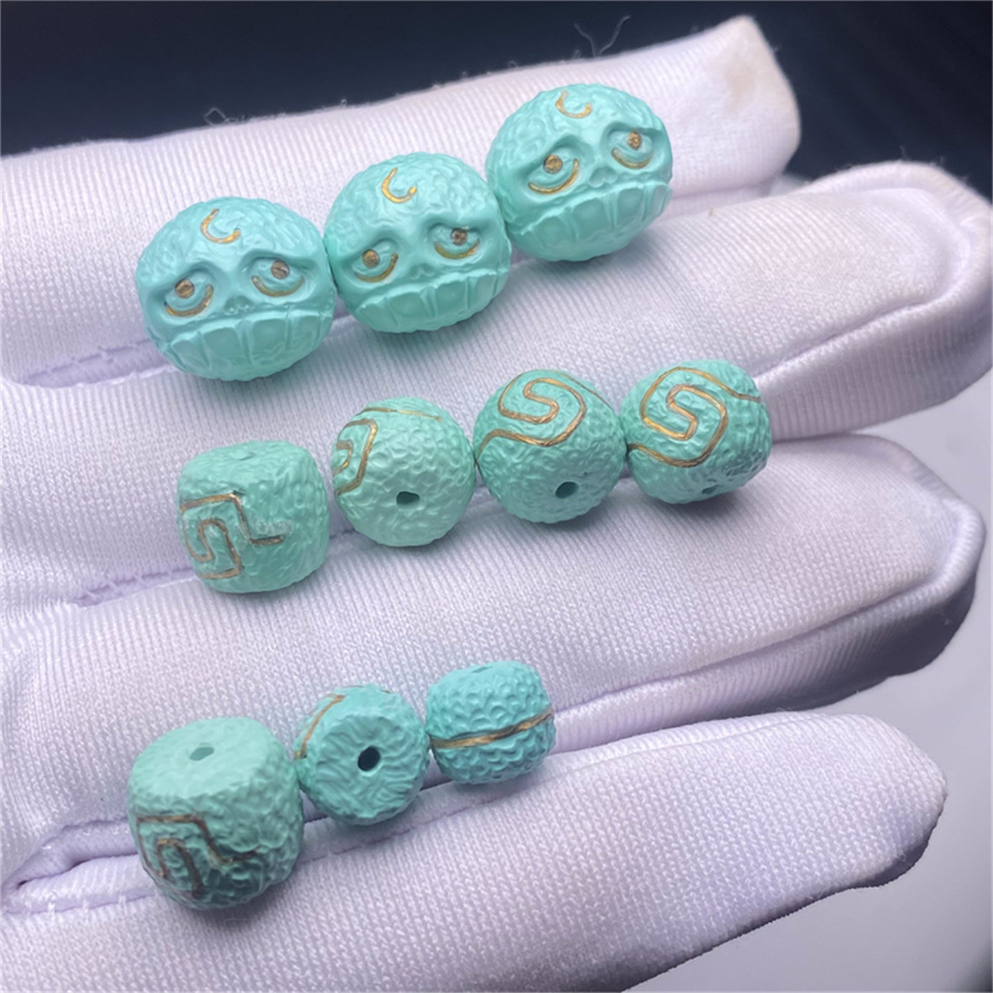高瓷菱镁矿雕刻文玩绿松石搓金啊呆散珠配饰DIY手串108佛珠盘变色