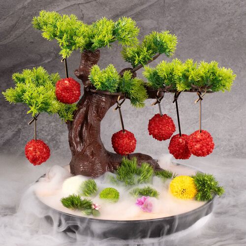 中式干冰荔枝虾球树火锅菜盘餐具