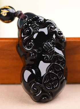 黑曜石三钱貔貅吊坠打牌必赢钱神器男女士项链钥匙扣挂件