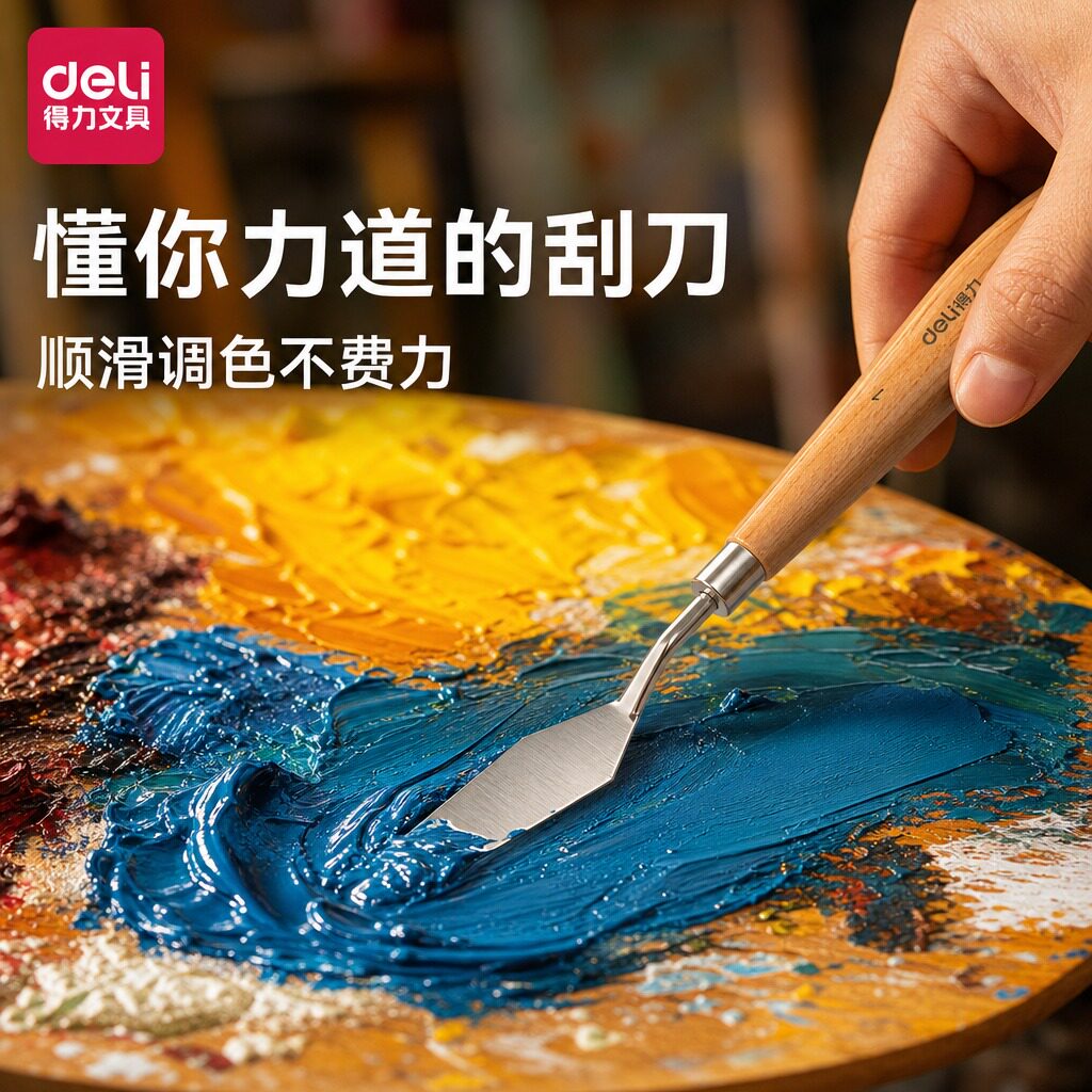 得力油画刀刮刀套装油画棒刮刀美术刮刀肌理画丙烯水粉颜料调色刀工具铲刀尖头平头刮软性美术学生专业调色刀