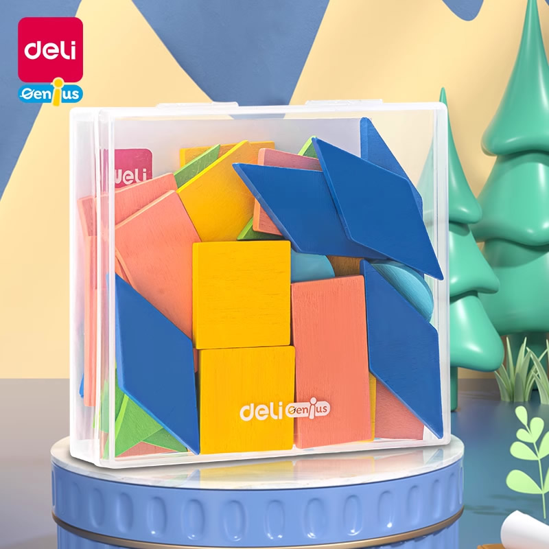 得力木质几何片套装小学生平面