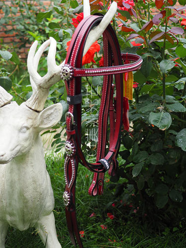 美国进口引领者西部马术德州之星牛皮铆钉装饰水勒手缰两件套