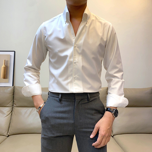 春季新款英伦时尚帅气长袖衬衫男修身韩版青年休闲免烫百搭衬衣潮