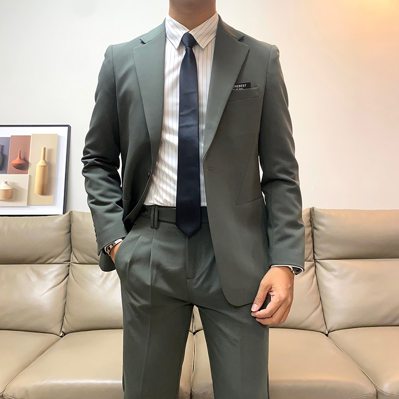 가을 새로운 영국 슬림 원 버튼 정장 남자 한국어 버전 청소년 캐주얼 잘 생긴 정장 투피스 유행 정장