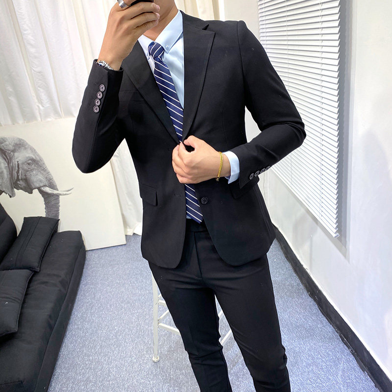 새로운 유행 남성 영국 정장 슈트 한국어 버전 슬림 청소년 비즈니스 캐주얼 정장 투피스 트렌디 슈트