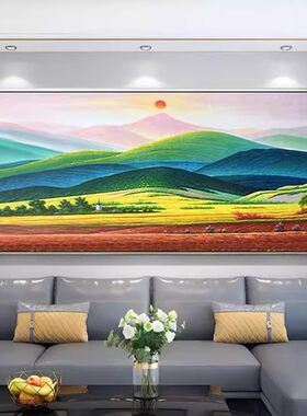 纯手绘油画：巨人山太阳客厅风景