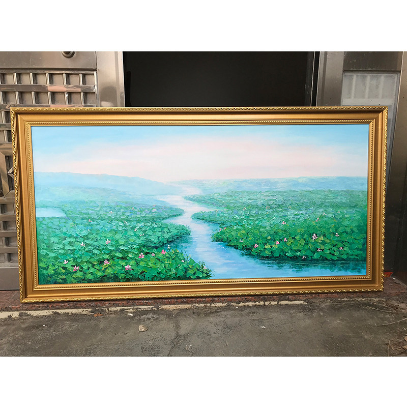 30年油画大师：纯手绘油画：荷塘厚颜料刀画欧式客厅好寓意风水画